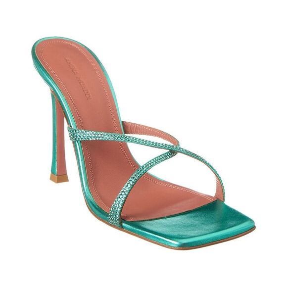 Amina Muaddi Adriana Crystal 105 Leather Sandal Blue
